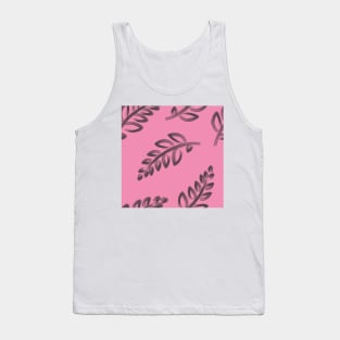 Trendy leaf repeat pattern brown leaves in pink background Tank Top